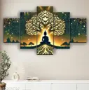 Set Of 5 Lord Buddha Wall Painting For Living Room 18x30 inch
