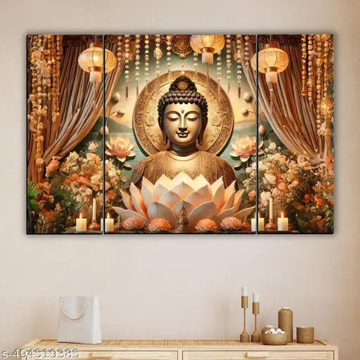 Lord Buddha Meditating Wall Art Painting Digital Reprint 12 inch x 18 inch Painting (Without Frame, Pack of 3)