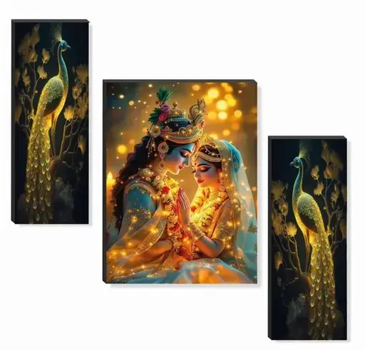 Set of 3 Radha krishan ji UV Textured Self adeshive Home Decorative Painting 18 Inch X 12 Inch