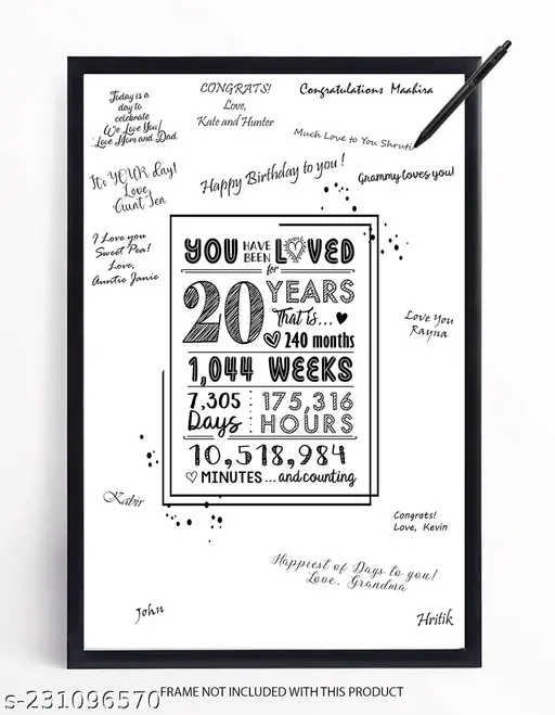 PRINTNET 20th Birthday Decorations for Women Men - Cute Guest Book Alternative - Great 20 Year or Gift for 20 Year Old Female Male - 12x18 inch Signature Poster -20 Years Loved (Unframed)