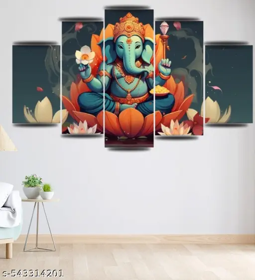 Ganesh Ji Wall Photo Painting 18 x 30 inch Digital Reprint Painting for Wall Decor and Gifts (Pack of 5)