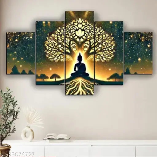 Set Of 5 Lord Buddha Wall Painting For Living Room 18x30 inch