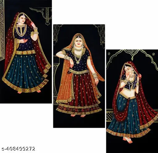 Set of 3 Traditional Dance Modern Art Home Decorative Gift Item Self Adeshive UV Textured MDF Framed Painting 12 Inch X 18 Inch
