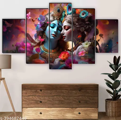 SAF Radha krishna Paintings for Wall Decoration - Set Of Five, 3d modern art Painting for Living Room Large Size with Frames for Home Decoration, Hotel, Office 76.2 cm x 45 cm SANFPNLS35444