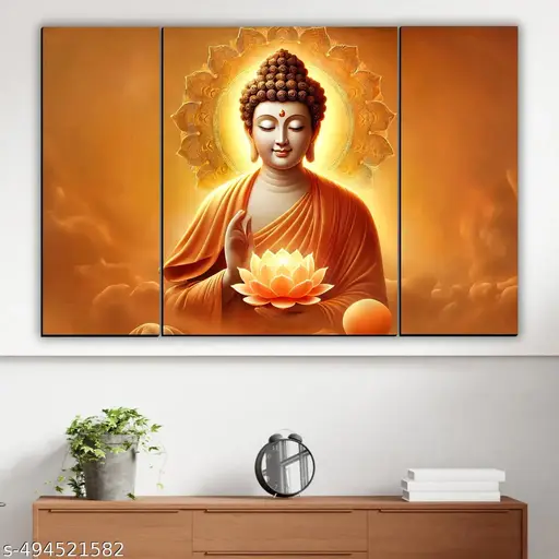 Buddha Wallart Painting For Home Digital Reprint 12 inch x 18 inch Painting (Without Frame, Pack of 3)