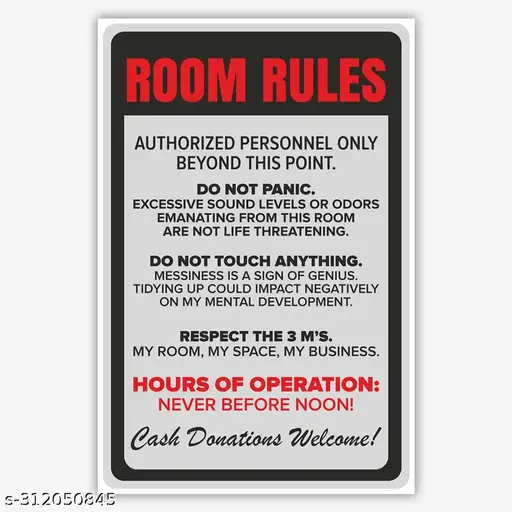 R Enterprise Room Rules Poster HD Print Self Adhesive Poster For Room 12*18 Inches and 300 GSM Paper Unframed Poster