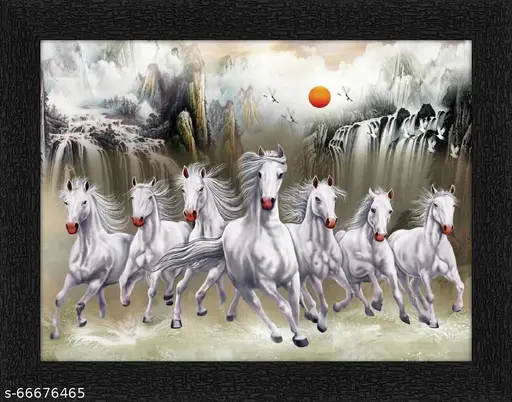 SNDArt Uv Textured Set of 1 Seven Running Horses Wall Painting For Living Room 11 x 14 inch
