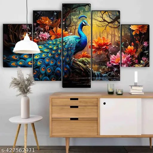 Modern Art Peacock Set Of 5 Wall Paintings For Living Room 18 x 30 inch ₹215