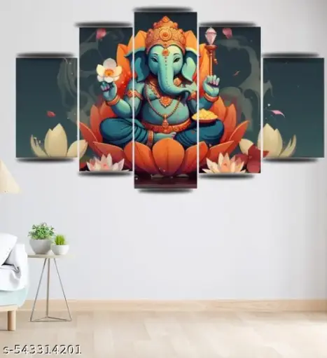 Ganesh Ji Wall Photo Painting 18 x 30 inch Digital Reprint Painting for Wall Decor and Gifts (Pack of 5)
